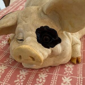 Whimsical Ceramic Pig Figurine with Black Eye Patch